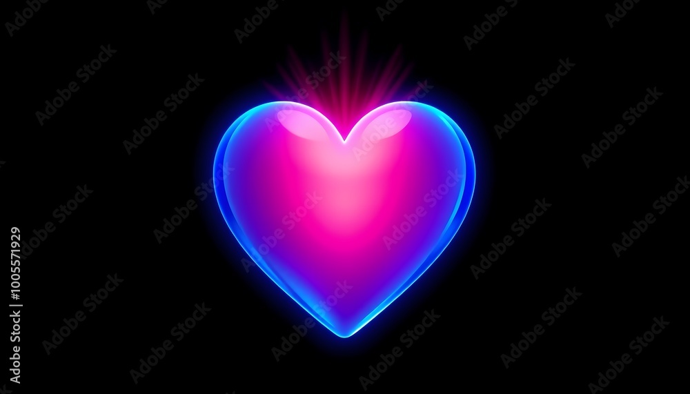 Royal Blue to Cyan Glowing Heart with Sharp Radiating Glow on Black Background Energetic Design