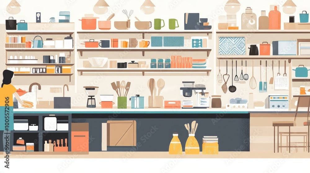 Create a cozy, well-organized home goods store with neatly arranged