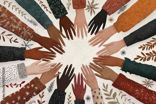 Colorful Illustration of Diverse Hands in a Circle photo