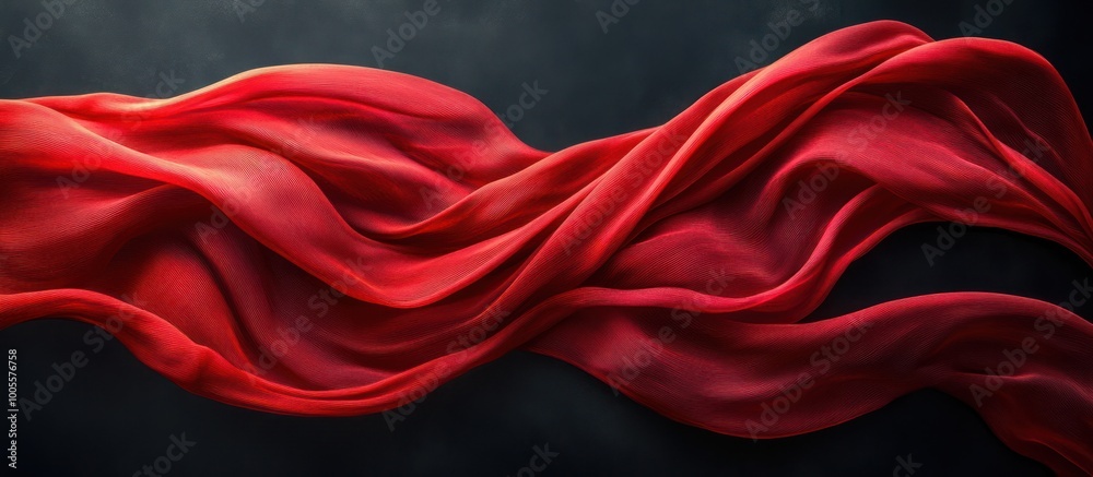 Obraz premium Elegant red fabric flowing on a dark background.