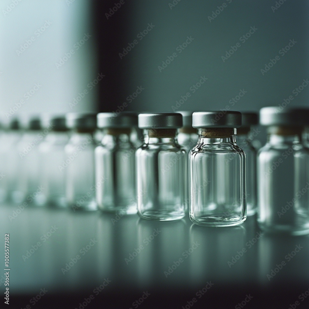 man artistic photo of a line of exactly the same clear glass vials. man artistic photo of a line of exactly the same clear glass vials.