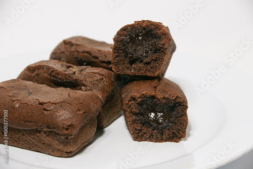 Cake Beams Brownie with Chocolate melted or Kue Balok Brownies. Typical food from Lembang, West Java.
