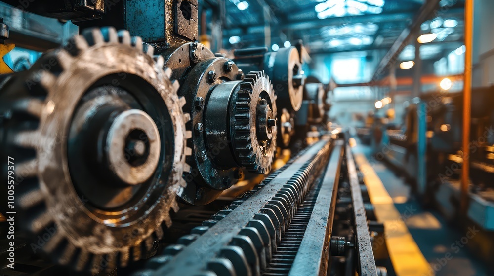 Close-up of industrial gears and machinery in a factory setting, showcasing mechanical precision and engineering design. Close-up of industrial gears and machinery in a factory setting, showcasing mechanical precision and engineering design.