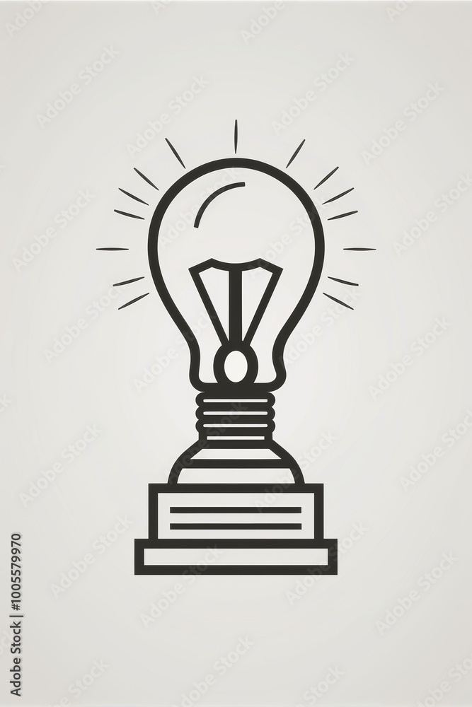 Minimalist line art of a lightbulb inside a trophy. Minimalist line art of a lightbulb inside a trophy.