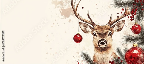 head of a deer with christmas decoration, banner
