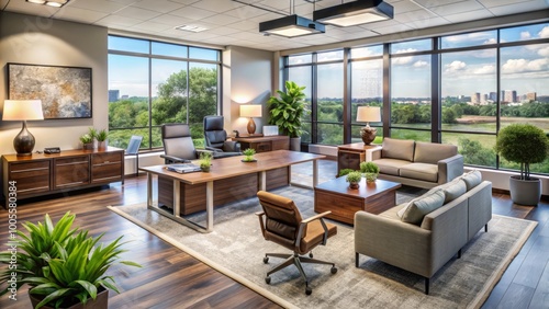 Located in Plano, Texas, this modern interior design office showcases stylish furniture and contemporary decor,