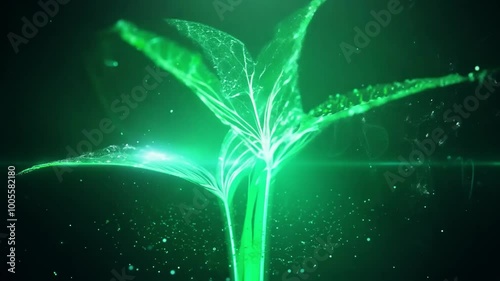 Wallpaper Mural Digital elements and particles over green plant shoot. Ecology, environment, green energy, biotechnology concept. Ai-generated. Torontodigital.ca