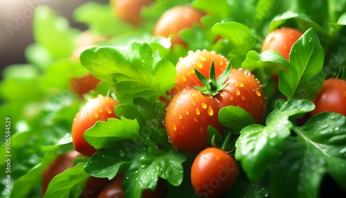 Vibrant display of diverse tomatoes showcasing a range of sizes and shades in a colorful arrangement photo