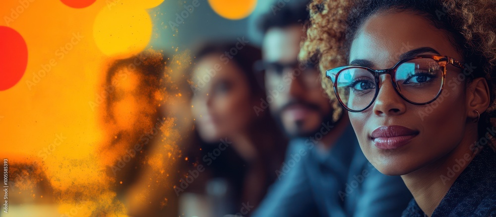 A confident young woman with glasses looks directly at the camer A confident young woman with glasses looks directly at the camer