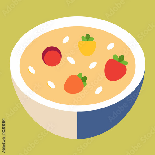 A Bowl of Oatmeal Topped with Sweet Banana Slices Vector Illustration Nutritious and Delicious Breakfast
