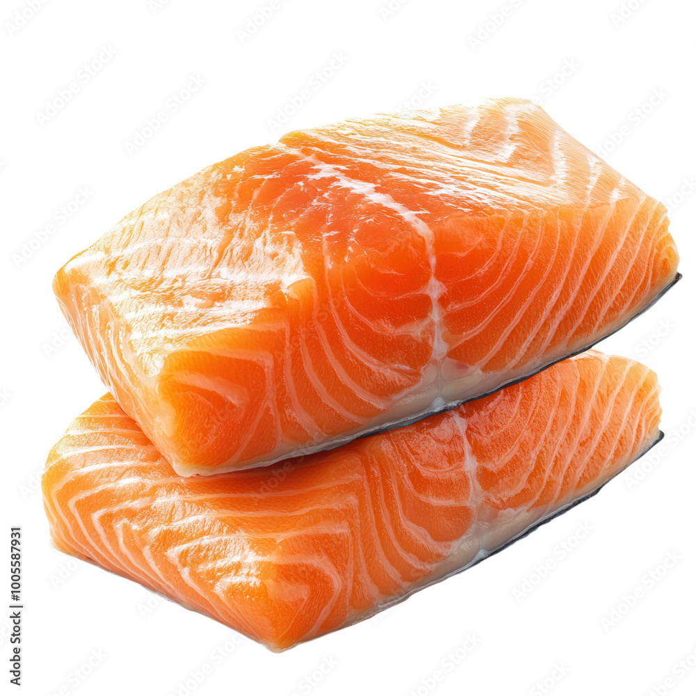 Fresh salmon fillets, rich in color and texture, perfect for culinary dishes or healthy meal preparations. on a white background as transparent PNG Fresh salmon fillets, rich in color and texture, perfect for culinary dishes or healthy meal preparations. on a white background as transparent PNG