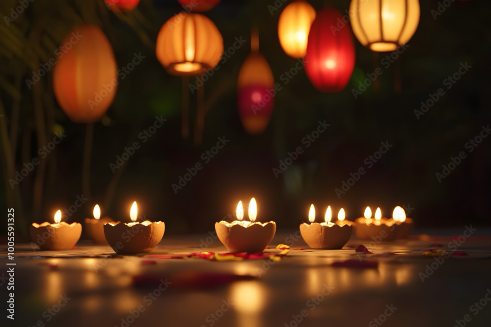 Traditional diya lamps with a background as a celebration of Diwali festival Traditional diya lamps with a background as a celebration of Diwali festival