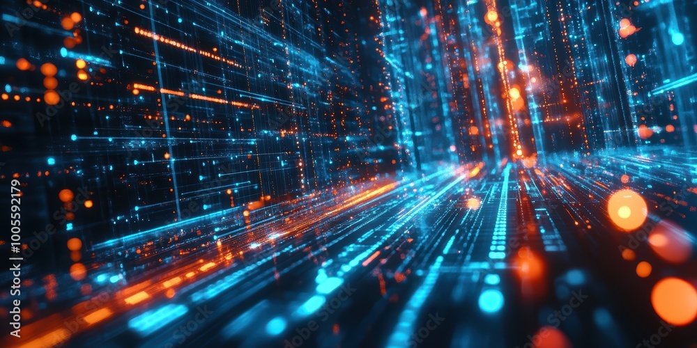 Modern Digital Abstract 3D Background with Futuristic Office Settings and Glowing Data Streams for Business Operations Modern Digital Abstract 3D Background with Futuristic Office Settings and Glowing Data Streams for Business Operations