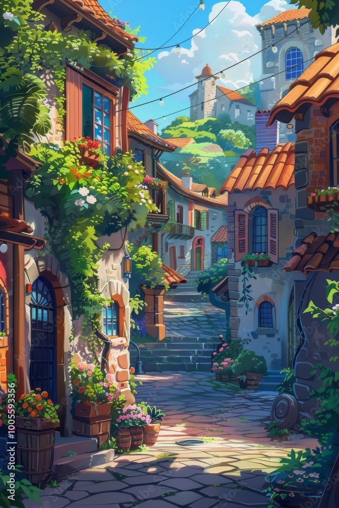 Obraz premium Realistic cartoon scene with meticulously hand-drawn designs.