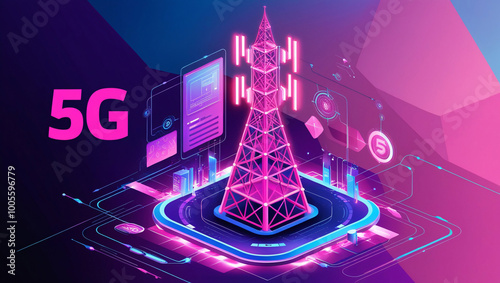 Telecommunication tower with 5G cellular network antenna, network, phone, 5g, telecommunication, mobile concept