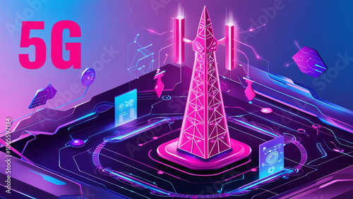 Telecommunication tower with 5G cellular network antenna, network, phone, 5g, telecommunication, mobile concept