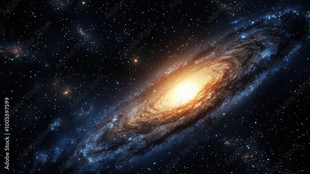 Fototapeta premium Stunning galaxy with vibrant colors, featuring a bright core and swirling arms, set against a starry cosmic backdrop.