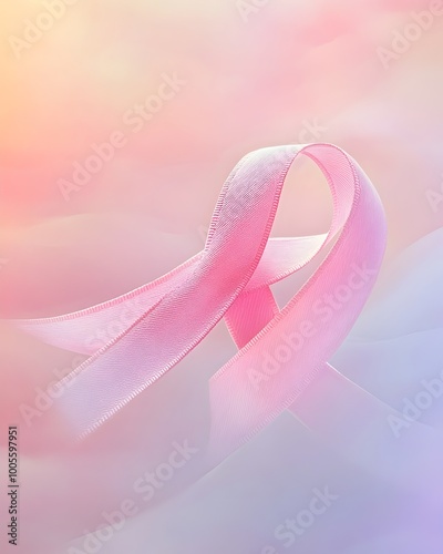 Delicate Pink Ribbon Floating Amidst Pastel Tones Evoking Compassion and Support for Breast Cancer Awareness A Dreamlike and Emotive Atmosphere Reminiscent of Impressionist Paintings