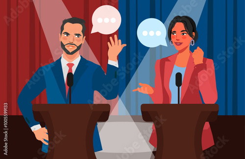presidential election candidates speech debate flat illustration