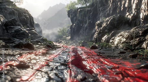 Red River Through a Misty Mountain Valley photo