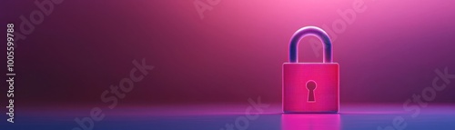 A vibrant, illuminated pink padlock is featured against a gradient background, symbolizing security and protection in a creative way.