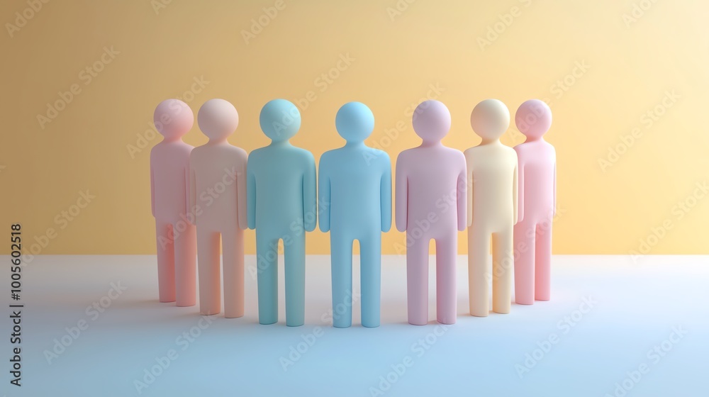 3D silhouette people connection unity concept Colorful figures in a circle, soft background 3D silhouette people connection unity concept Colorful figures in a circle, soft background
