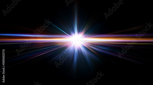 Bright white light burst with streaks of color on a black background.