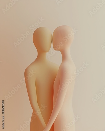 3D silhouette people connection unity concept Contemporary couple embracing sculpture