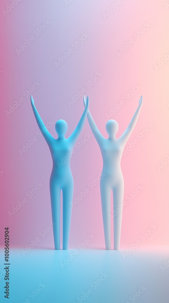 Fototapeta premium 3D silhouette people connection unity concept Creative figurines celebrating joy