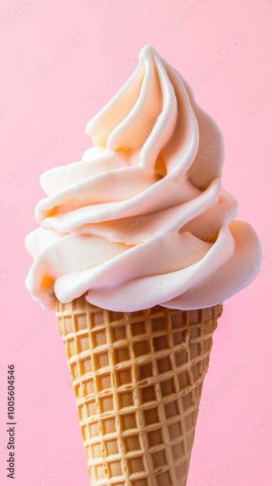 Vanilla soft serve ice cream cone on pink background Vanilla soft serve ice cream cone on pink background