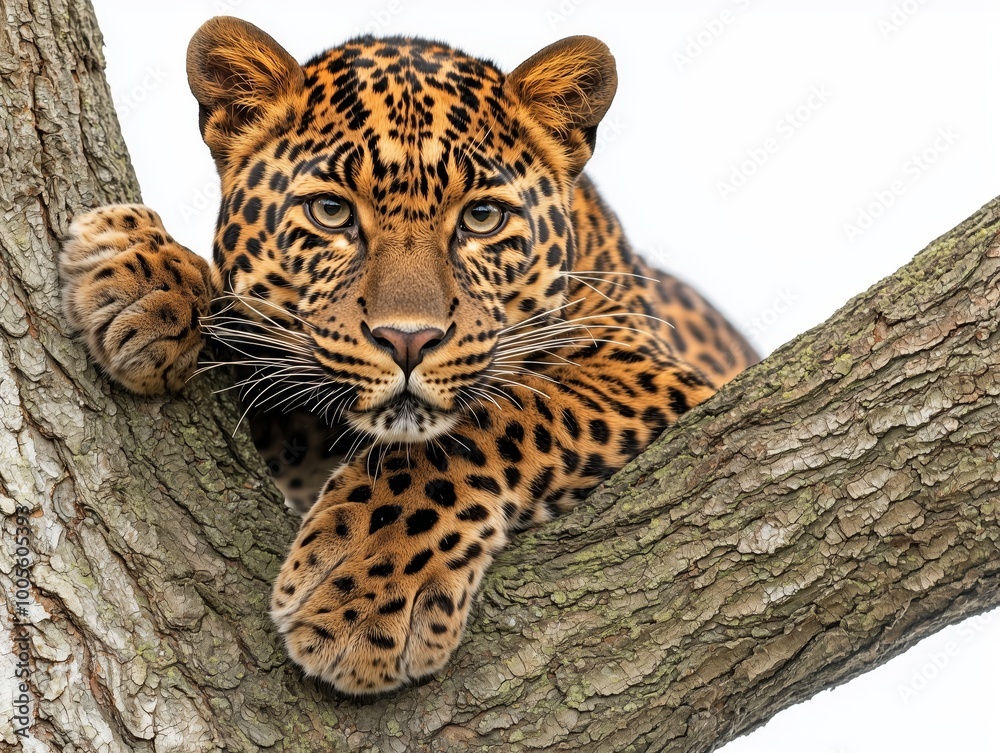 Leopard Climbing a Tree in Detailed Full Body View Leopard Climbing a Tree in Detailed Full Body View
