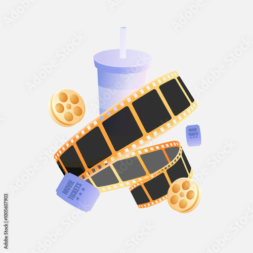 Movie tickets and cinema features. Vector illustration