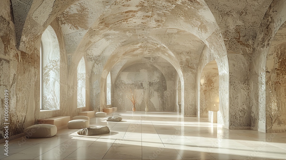 Fototapeta premium Minimalist Interior Design with Vaulted Ceiling and Natural Light