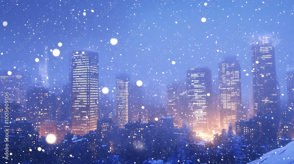 Christmas Skyline in Big City with Snowy Atmosphere Christmas Skyline in Big City with Snowy Atmosphere