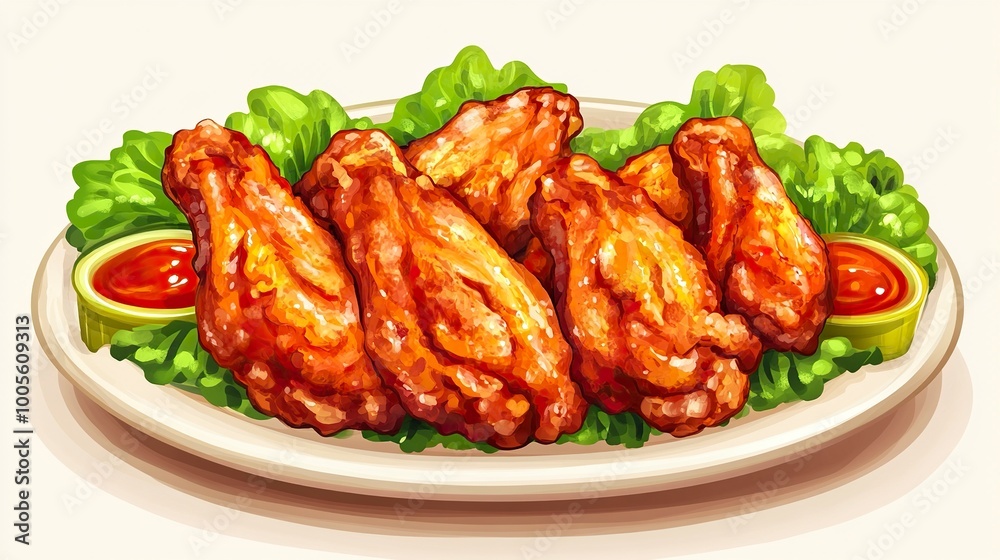 A menu of fried chicken wings arranged on a plate. Thai ASEAN food, rich in protein, vegetables, spices, grilled or fried. Fast food, convenient, fast, delicious taste. .generative ai A menu of fried chicken wings arranged on a plate. Thai ASEAN food, rich in protein, vegetables, spices, grilled or fried. Fast food, convenient, fast, delicious taste. .generative ai