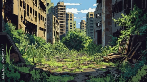 Overgrown Ruins of a City Street