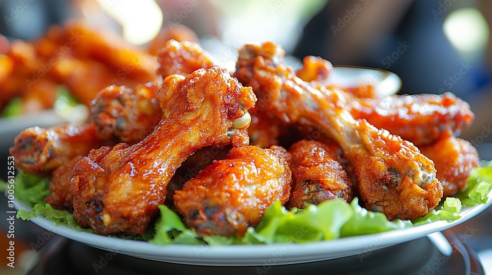 A menu of fried chicken wings arranged on a plate. Thai ASEAN food, rich in protein, vegetables, spices, grilled or fried. Fast food, convenient, fast, delicious taste. .generative ai A menu of fried chicken wings arranged on a plate. Thai ASEAN food, rich in protein, vegetables, spices, grilled or fried. Fast food, convenient, fast, delicious taste. .generative ai