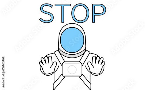 ストップの合図、体の前に手を突き出す宇宙飛行士