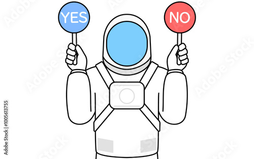 正解と不正解を示す棒を持つ宇宙飛行士