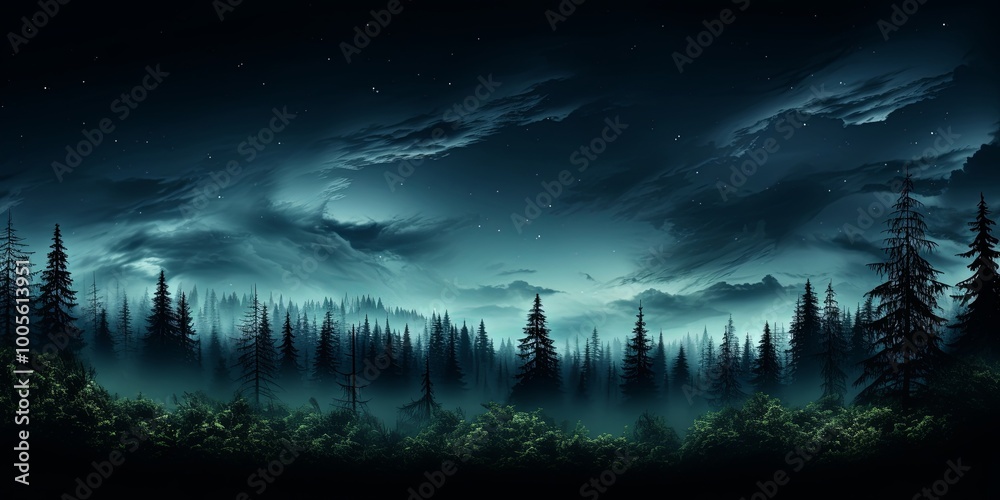 The Silhouettes of Trees Rise Against a Night Sky Filled with Stars and Wispy Clouds The Silhouettes of Trees Rise Against a Night Sky Filled with Stars and Wispy Clouds