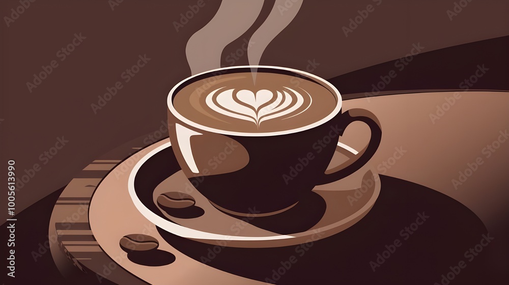 Classic Coffee Mug Design with Latte Art for International Coffee Day Celebration in a Warm Brown Toned Setting Classic Coffee Mug Design with Latte Art for International Coffee Day Celebration in a Warm Brown Toned Setting