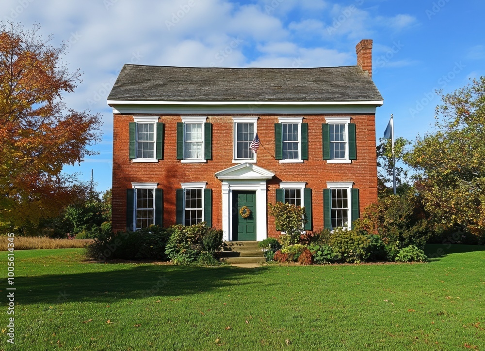 Brick House with Green Shutter Brick House with Green Shutter