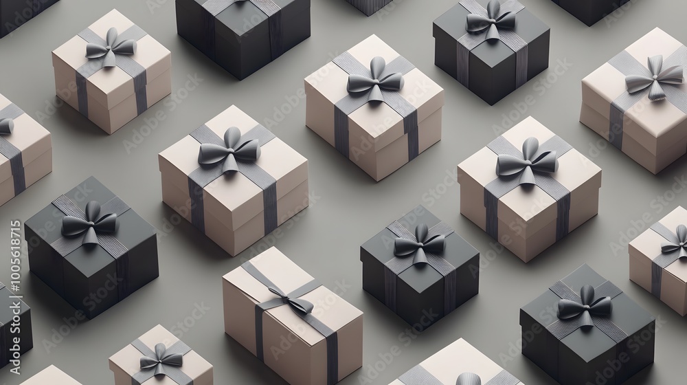 Realistic Detailed 3d Gift Boxes Seamless Pattern Background. Vector. Realistic Detailed 3d Gift Boxes Seamless Pattern Background. Vector.