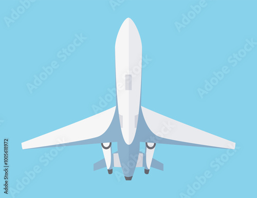 Airplane on a blue background. Passenger and cargo air transport. A quick long-distance flight. Vector illustration