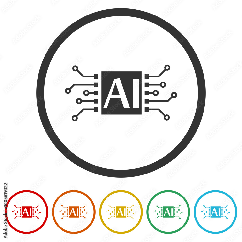 AI icon. Set icons in color circle buttons AI icon. Set icons in color circle buttons