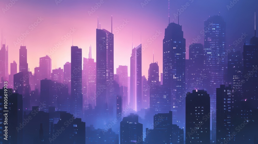A cyberpunk cityscape at dusk with skyscrapers and glowing lights A cyberpunk cityscape at dusk with skyscrapers and glowing lights