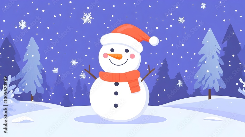 Cheerful and Festive Snowman Character Wearing a Cozy Christmas Hat in a Flat Design Style Perfect for Holiday Greetings Seasonal Decor and Winter Themed Designs Cheerful and Festive Snowman Character Wearing a Cozy Christmas Hat in a Flat Design Style Perfect for Holiday Greetings Seasonal Decor and Winter Themed Designs
