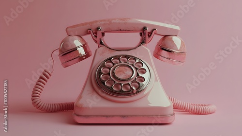 3D Rendering, illustration of vintage pink rotary telephones.