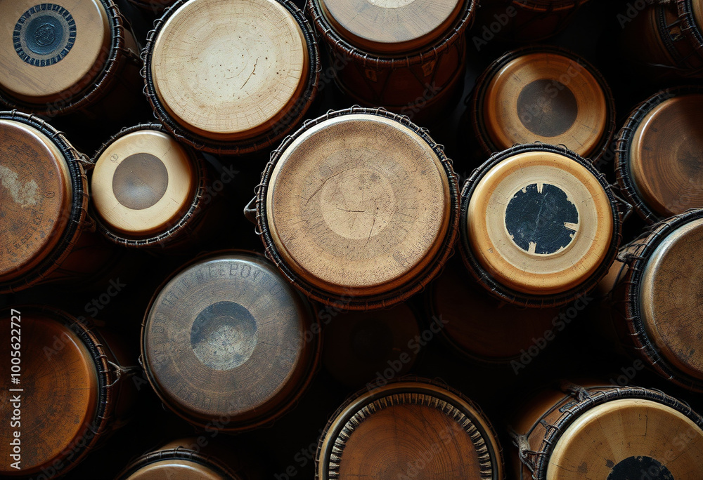 Overhead Shot of a Collection of African Drums Overhead Shot of a Collection of African Drums