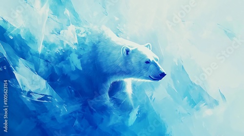 Polar bear and ice, abstract blue and white ice formations with the subtle shape of a polar bear